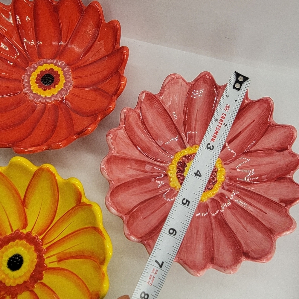 Clay Art Glazed Pottery Decorative Sunflower Serving Bowl 7" Stoneware Lot of 3 - Picture 4 of 6